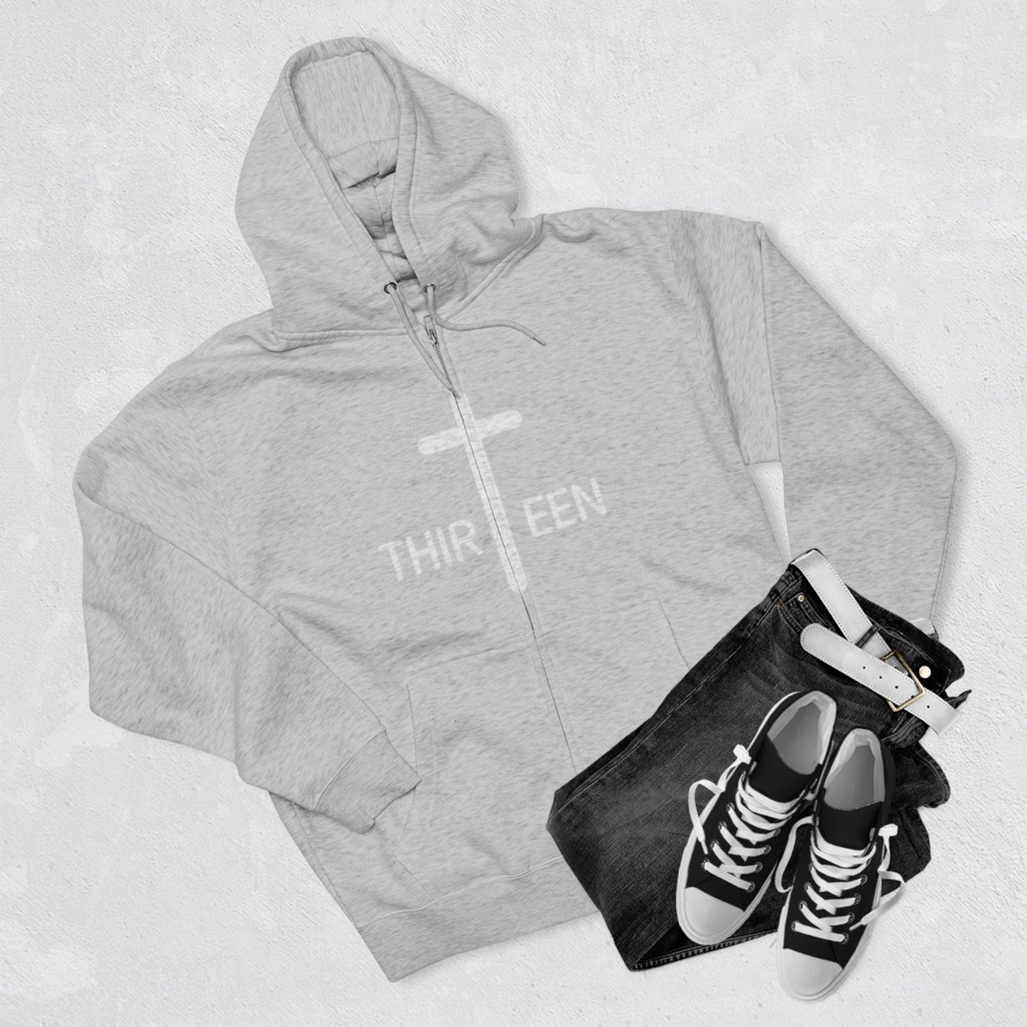 Zip Hoodie. Thirteen logo