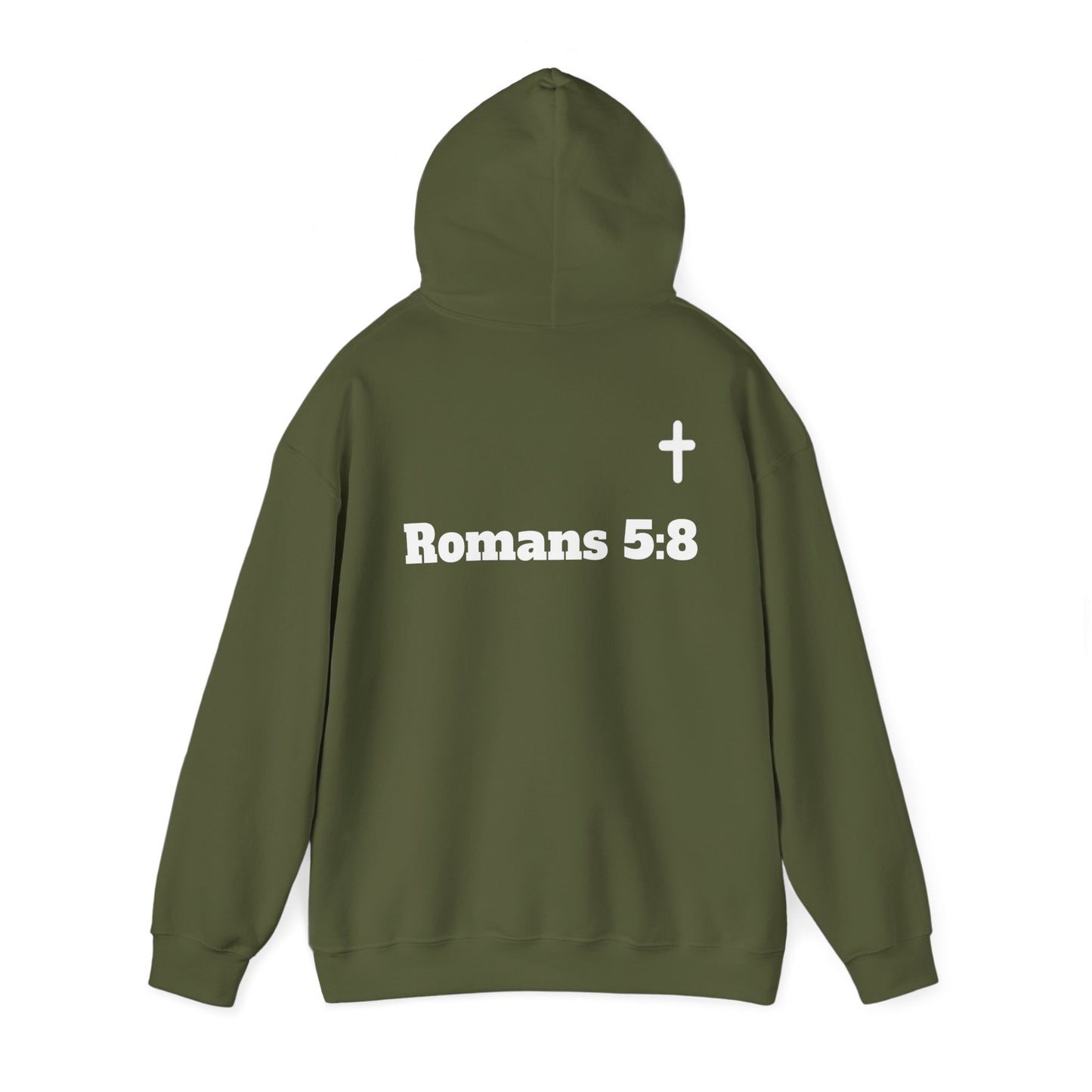 But God. Romans 5:8 White Lettering Hoodie