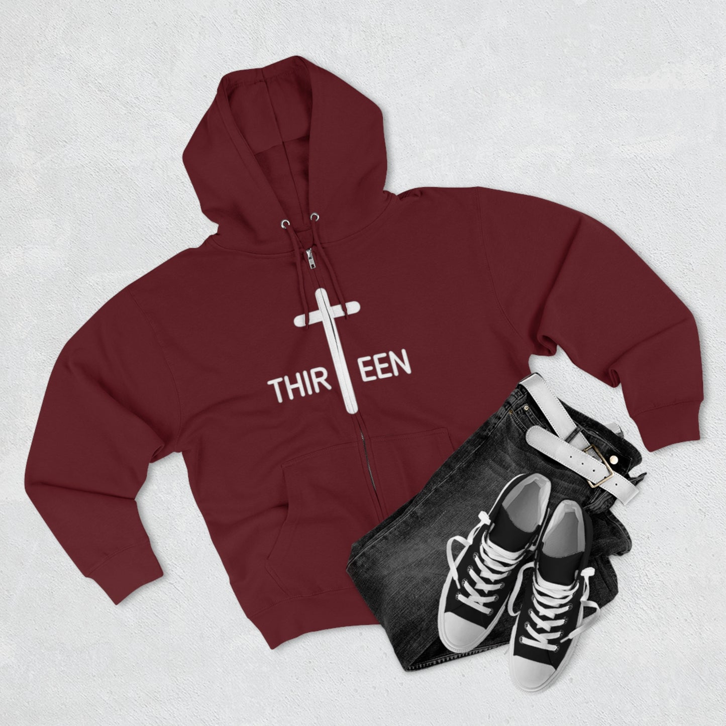 Zip Hoodie. Thirteen logo