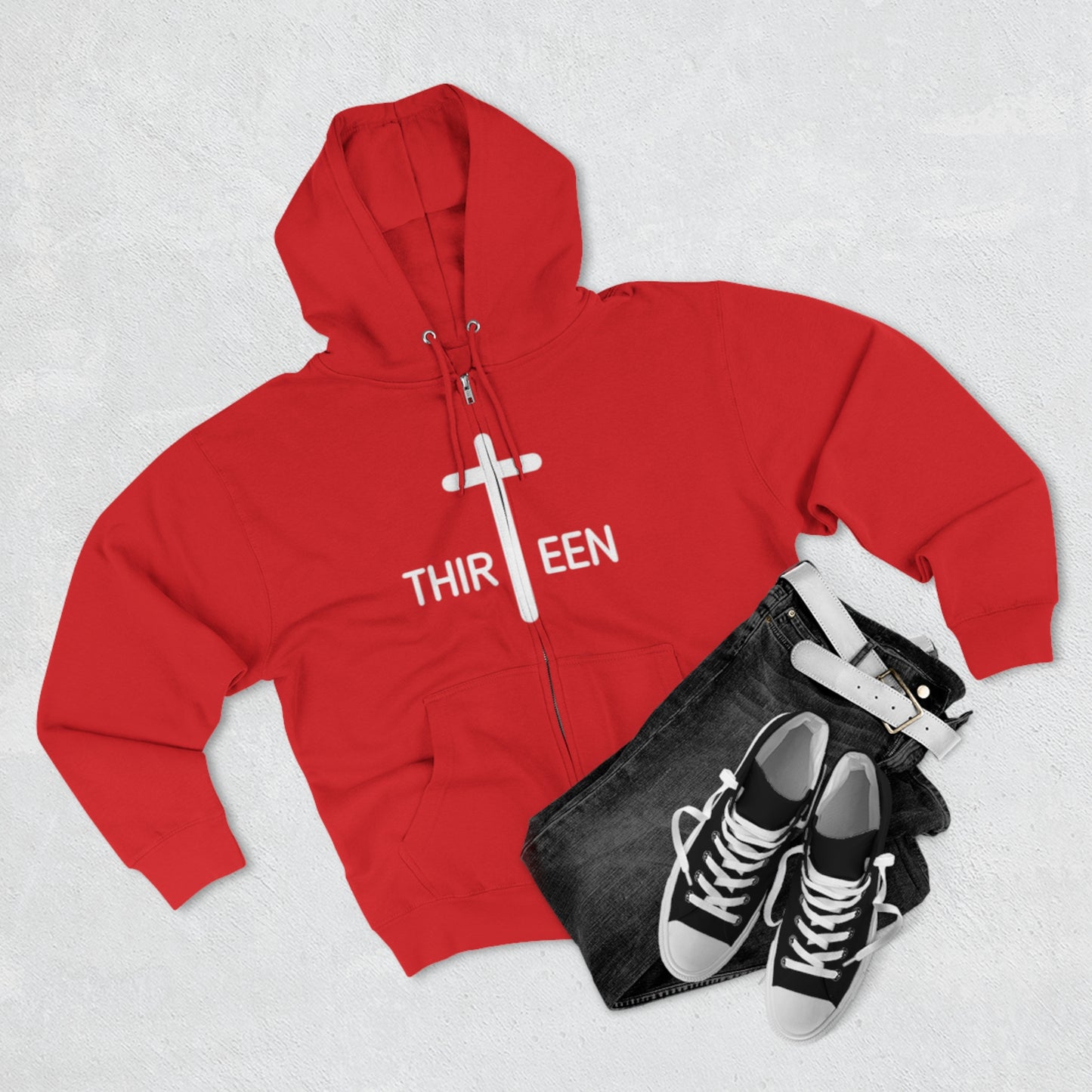 Zip Hoodie. Thirteen logo