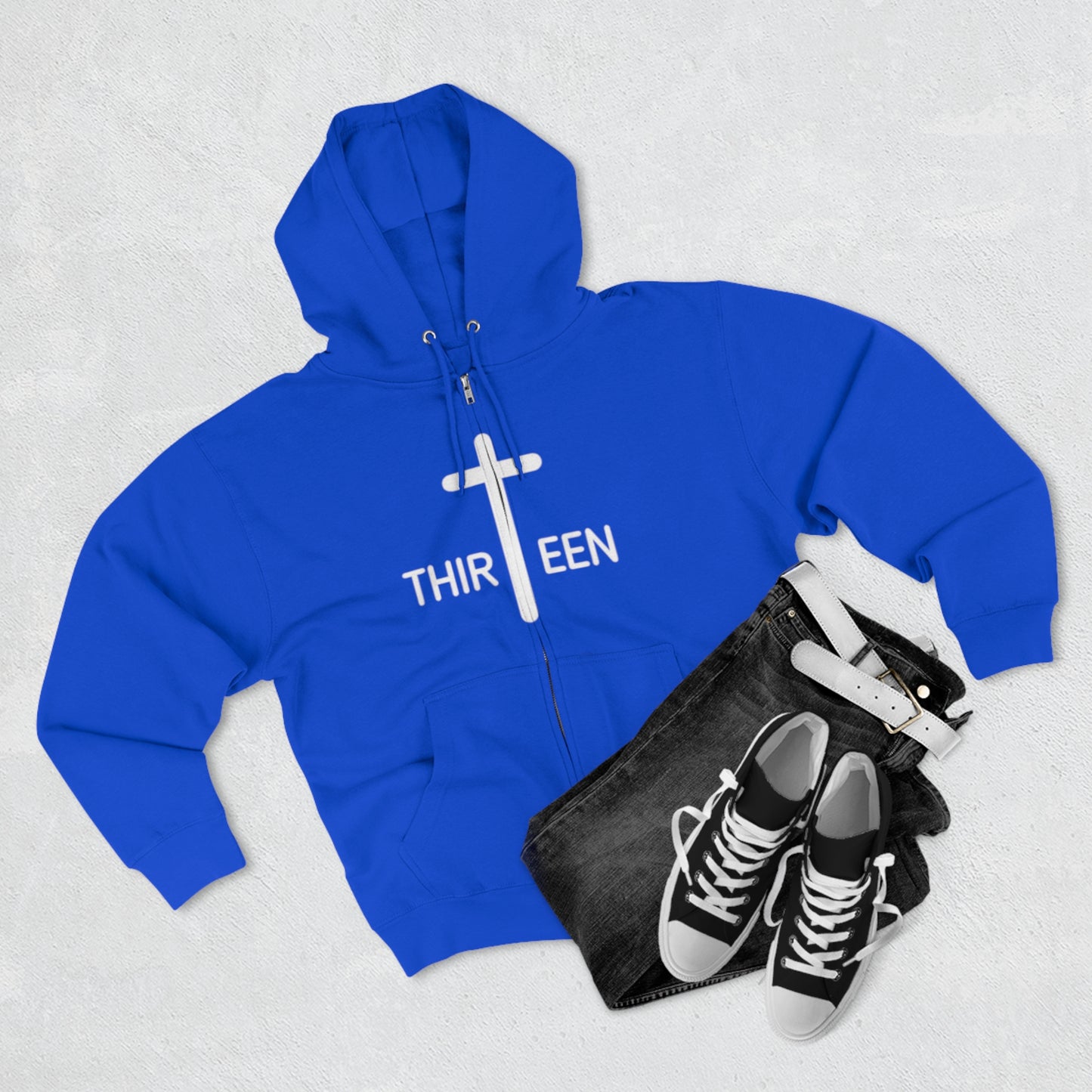 Zip Hoodie. Thirteen logo