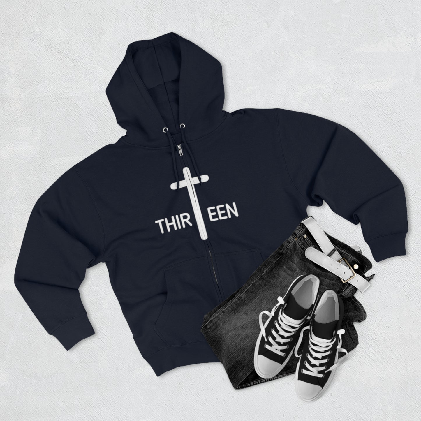 Zip Hoodie. Thirteen logo